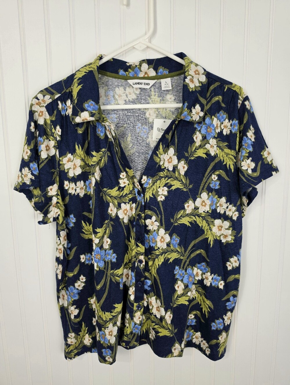 Lands' End | NWT Linen Blend Floral Button Up PJ Top Large